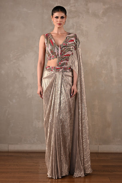 Embellished Draped Saree Ensemble