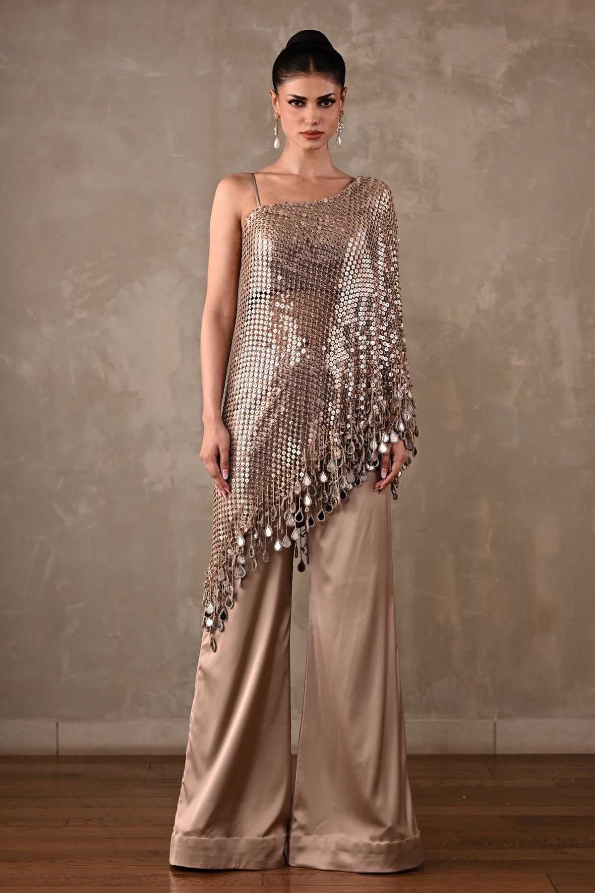 Mirror Fringe One-Shoulder Co-ord Set