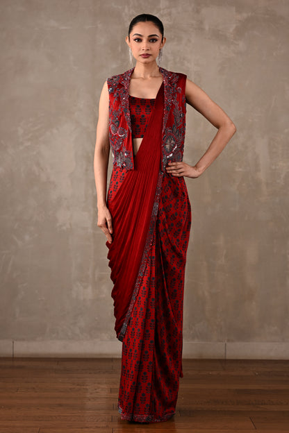 Draped Satin Saree Ensemble