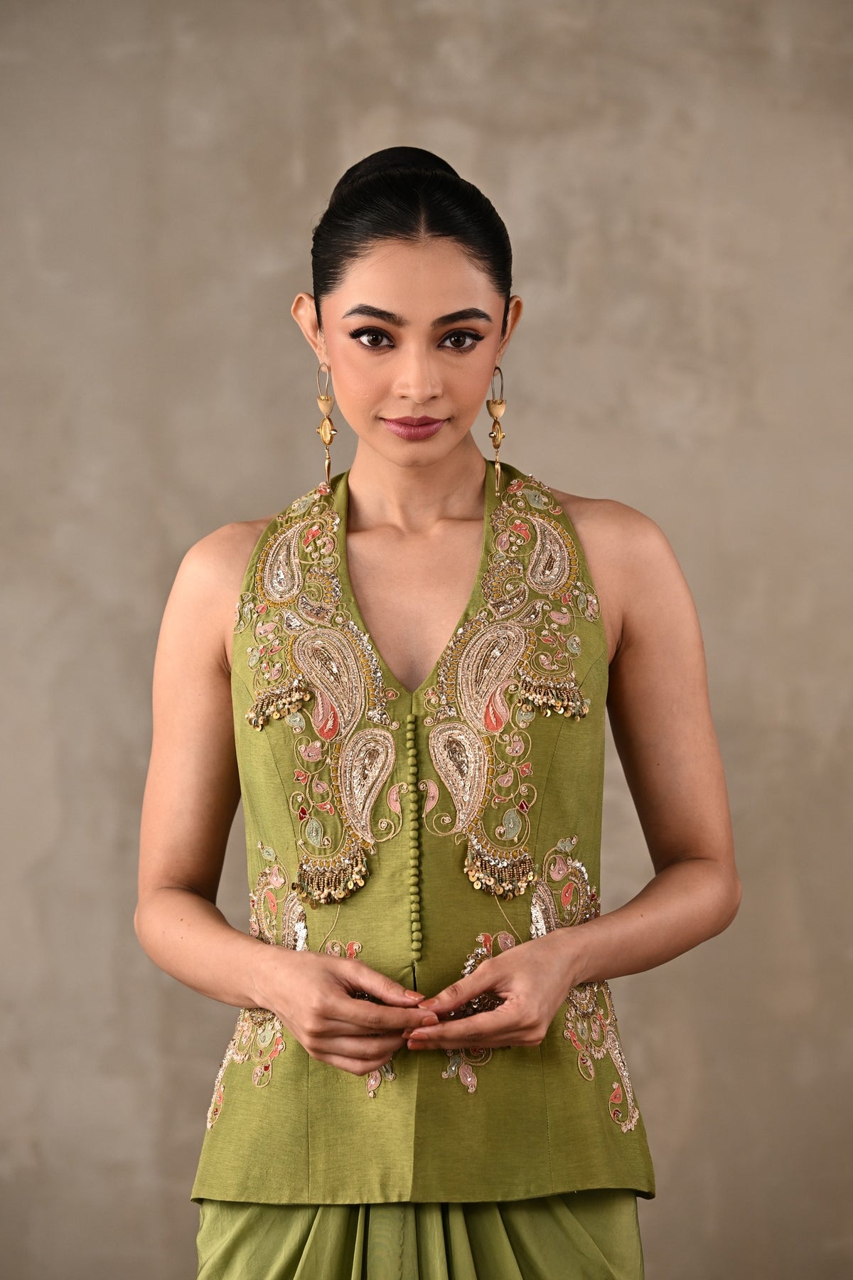 Paisley Embroidered Drape Skirt Set