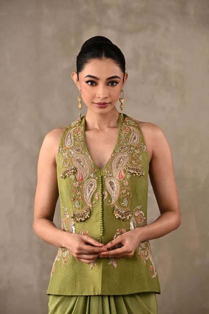 Paisley Embroidered Drape Skirt Set