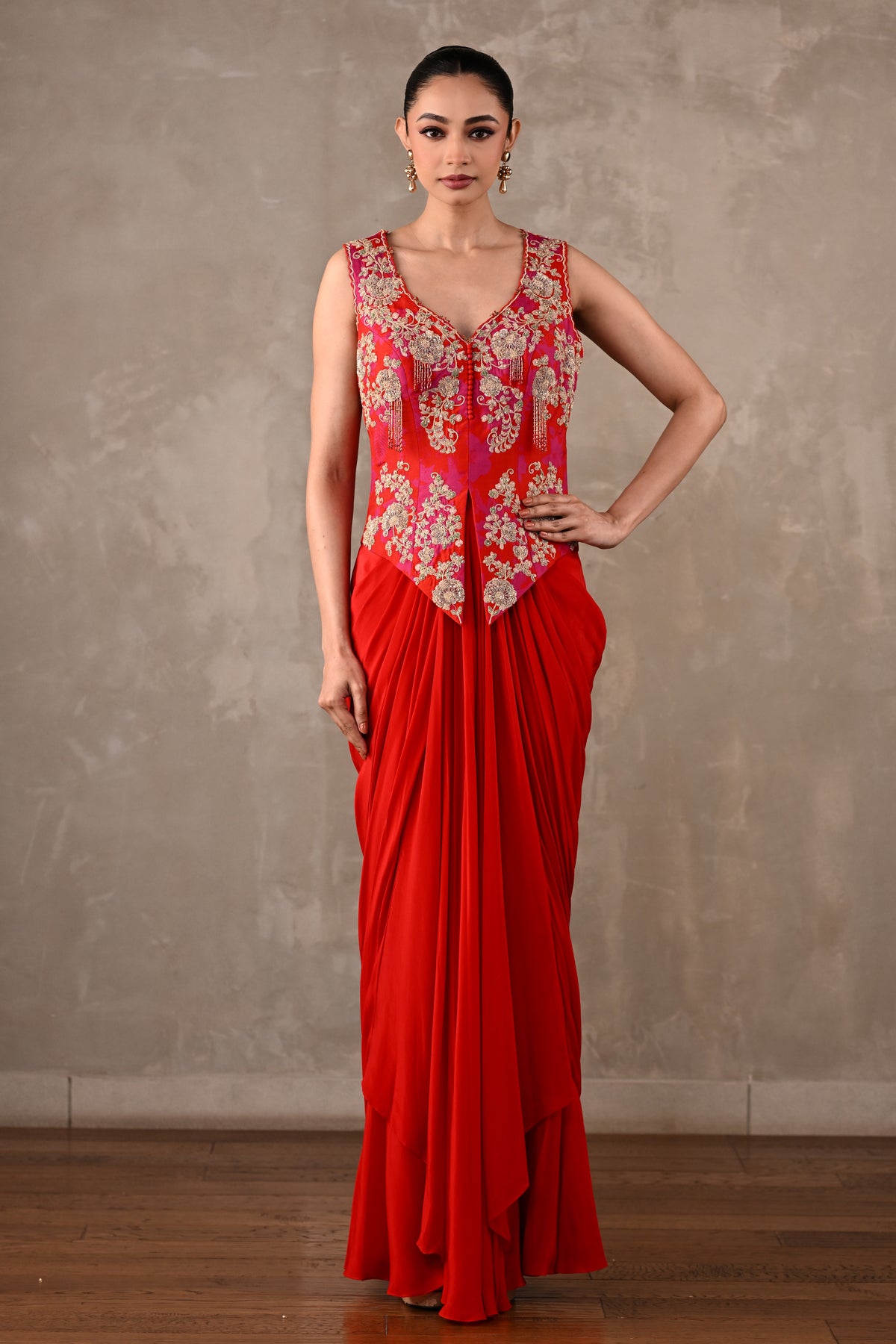 Embroidered Crepe Drape Co-ord Set