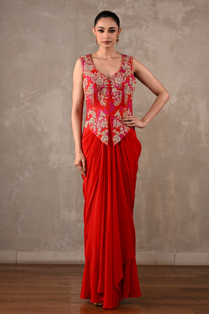 Embroidered Crepe Drape Co-ord Set