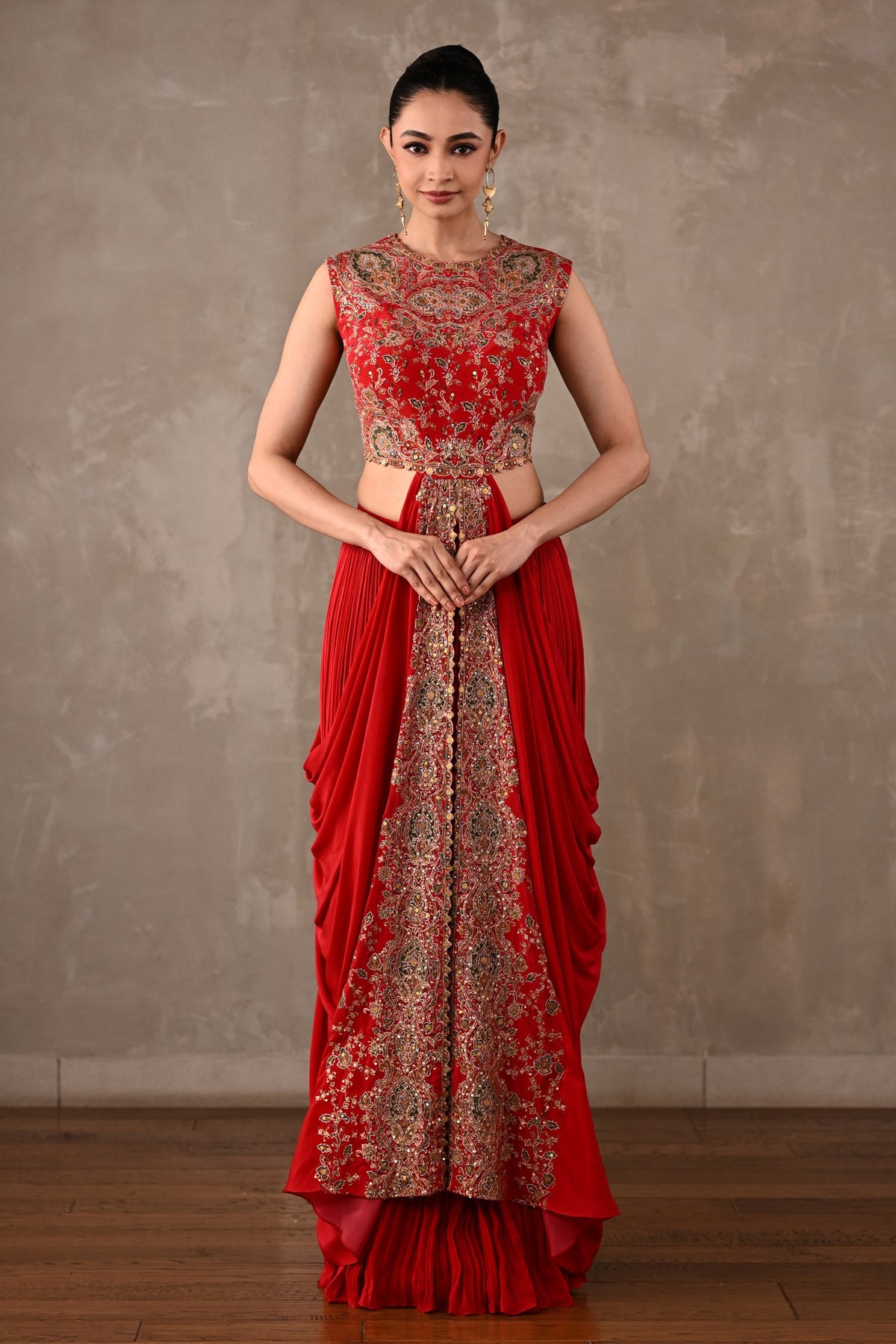 Embroidered Drape Gown Set