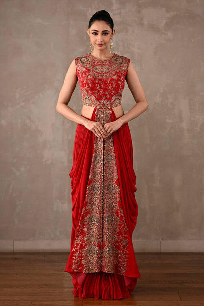 Embroidered Drape Gown Set