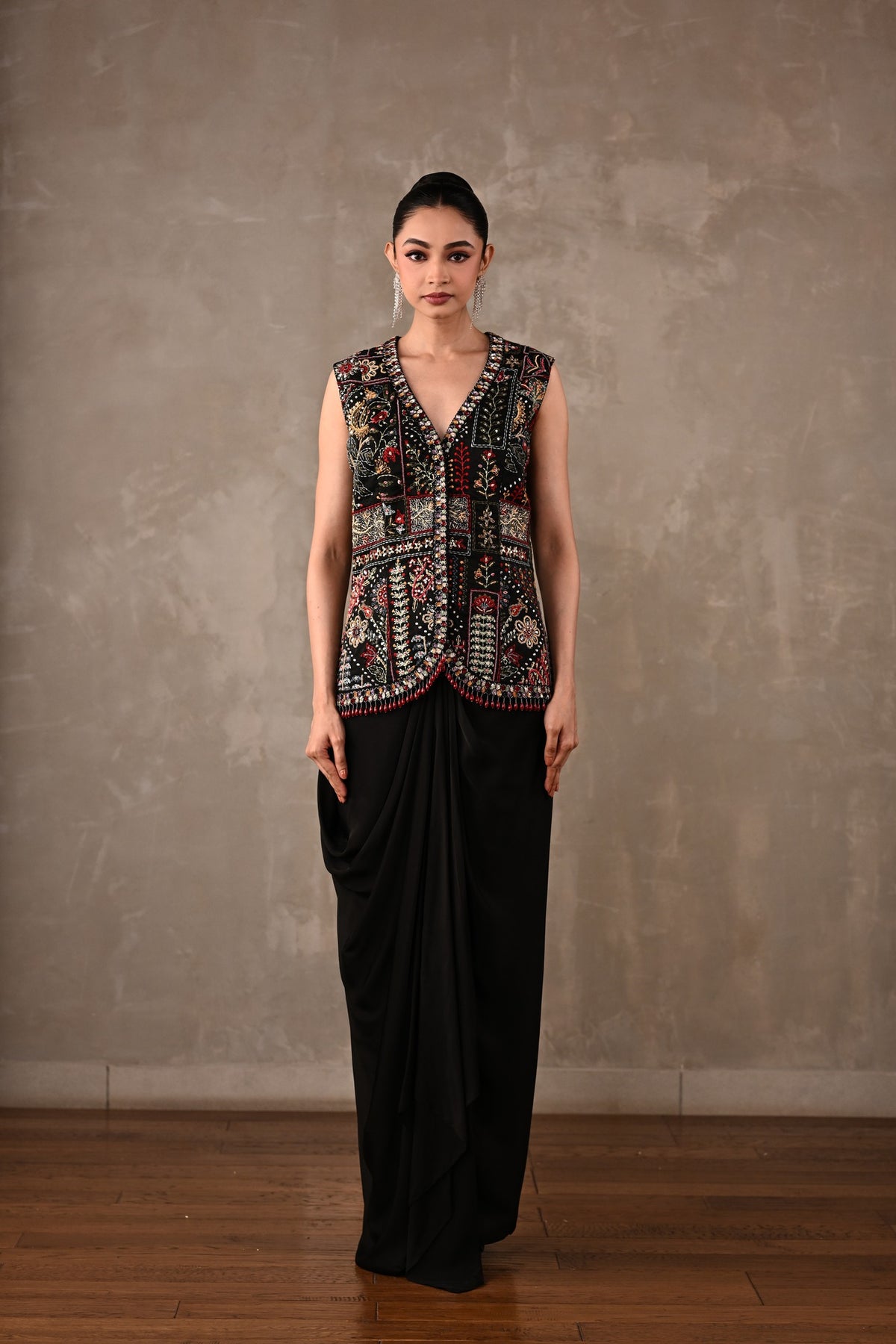 Multicolour Floral Embroidered Drape Set