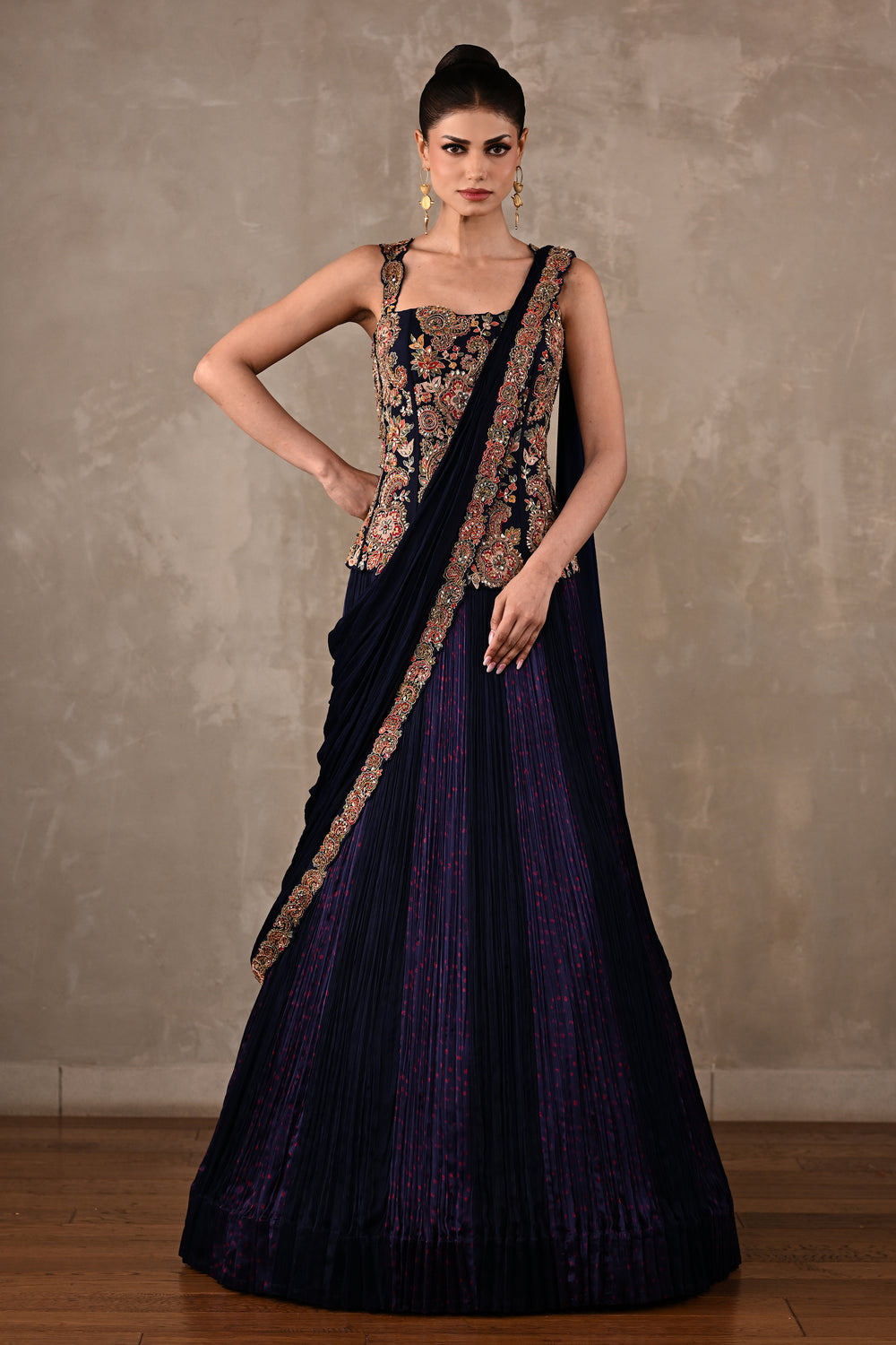 Corset Embroidered Drape Lehenga Set