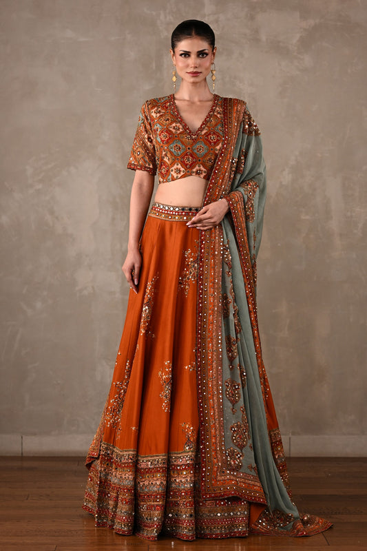 Mirror Work Printed Lehenga Set