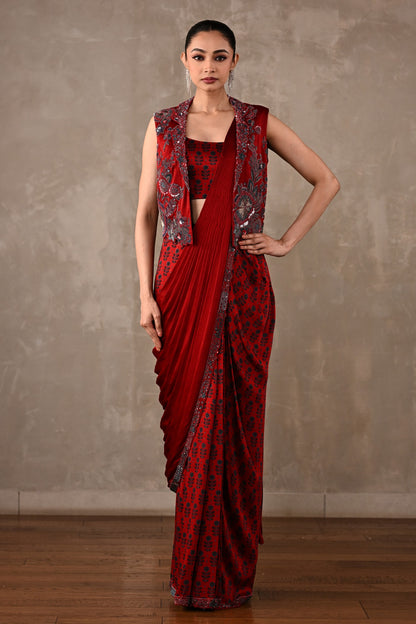 Draped Satin Saree Ensemble