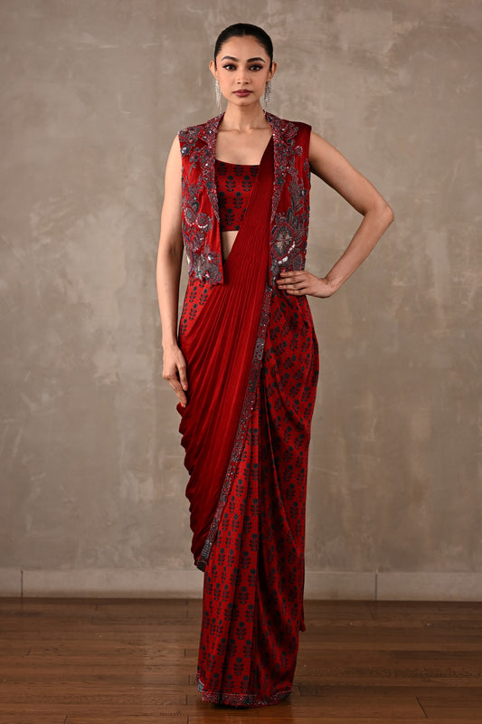 Draped Satin Saree Ensemble