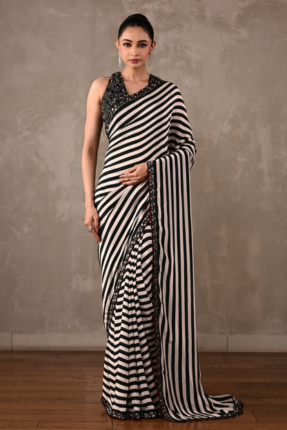 Striped Crepe Saree with Embroidered Blouse