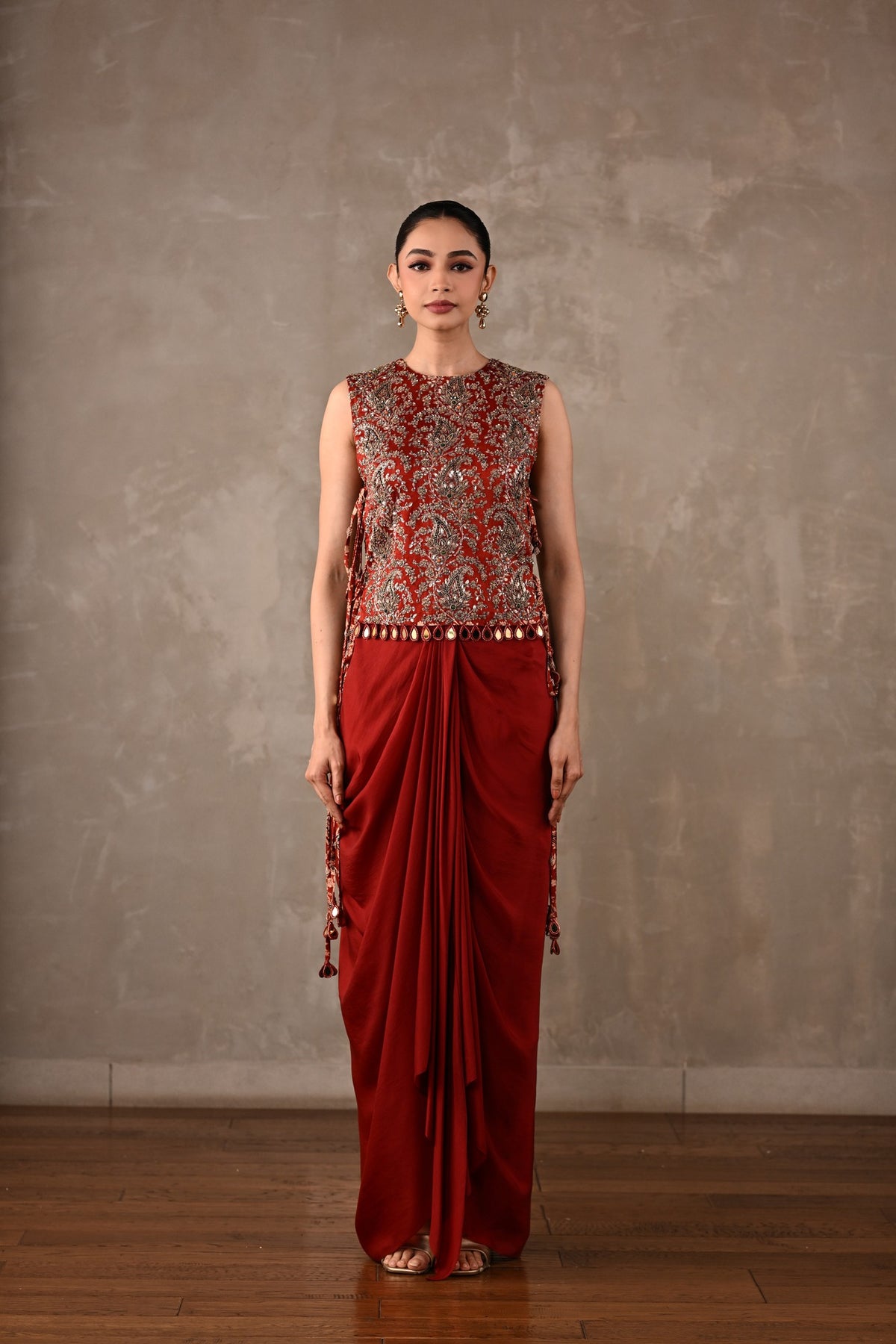 Zardosi Bib Top & Draped Skirt Set