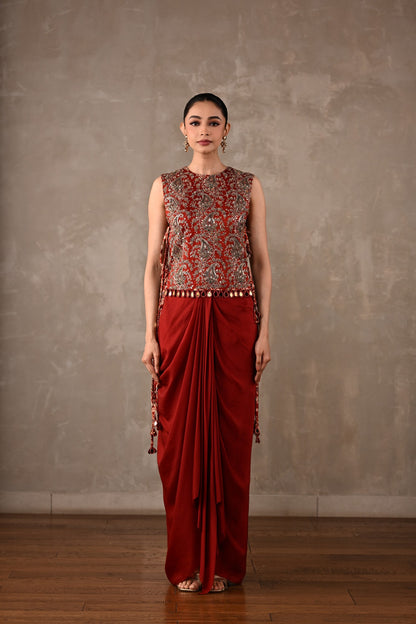 Zardosi Bib Top & Draped Skirt Set
