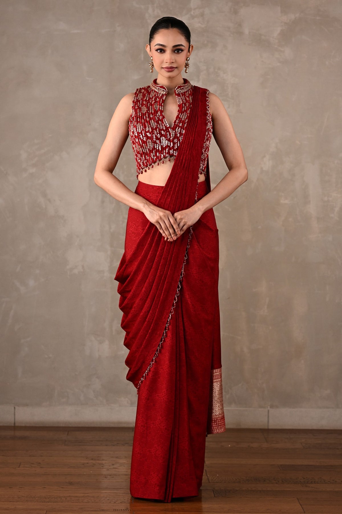 Embroidered Drape Saree Set