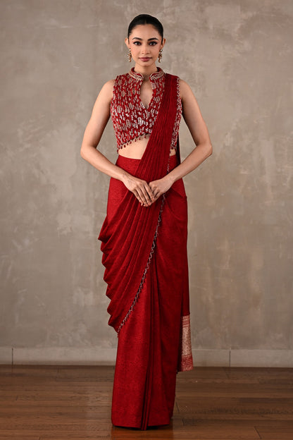 Embroidered Drape Saree Set