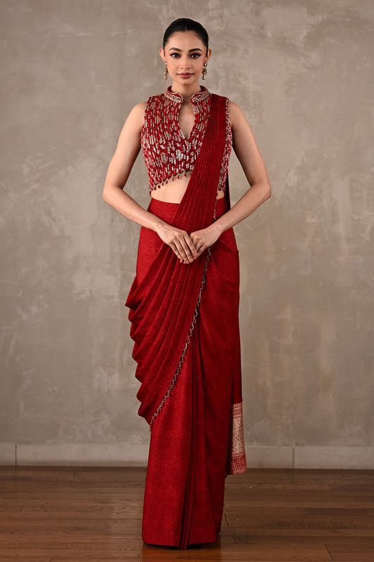 Embroidered Drape Saree Set