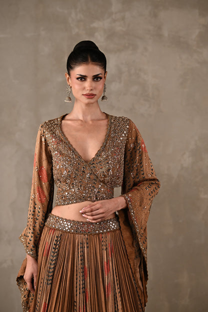 Printed Satin Cut-out Lehenga Set