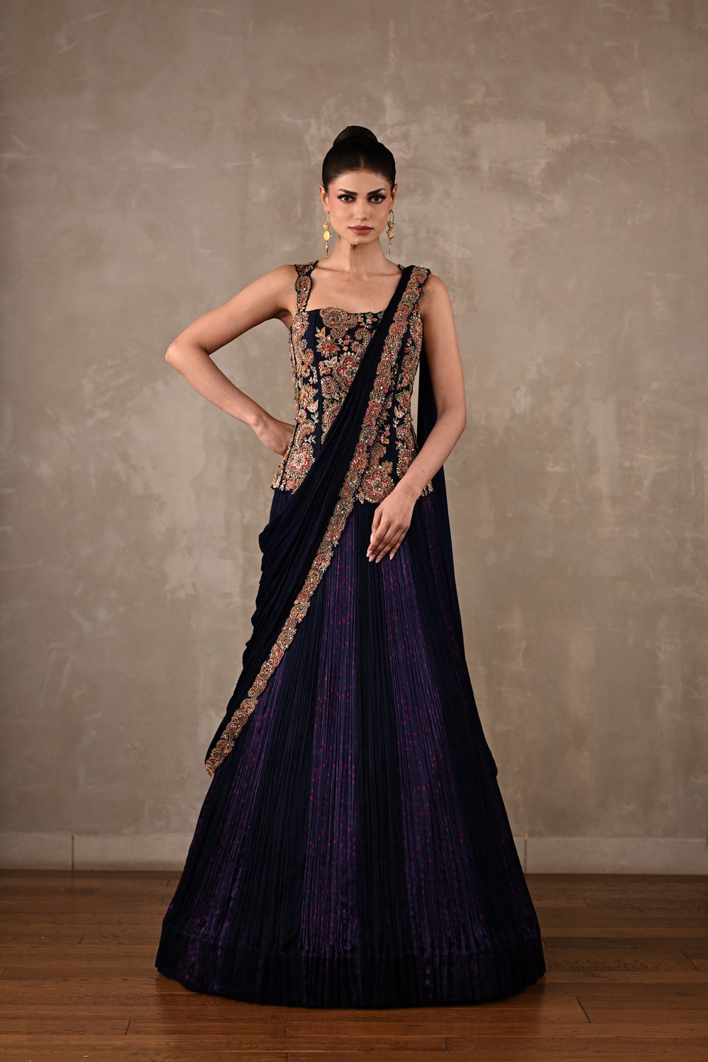 Corset Embroidered Drape Lehenga Set