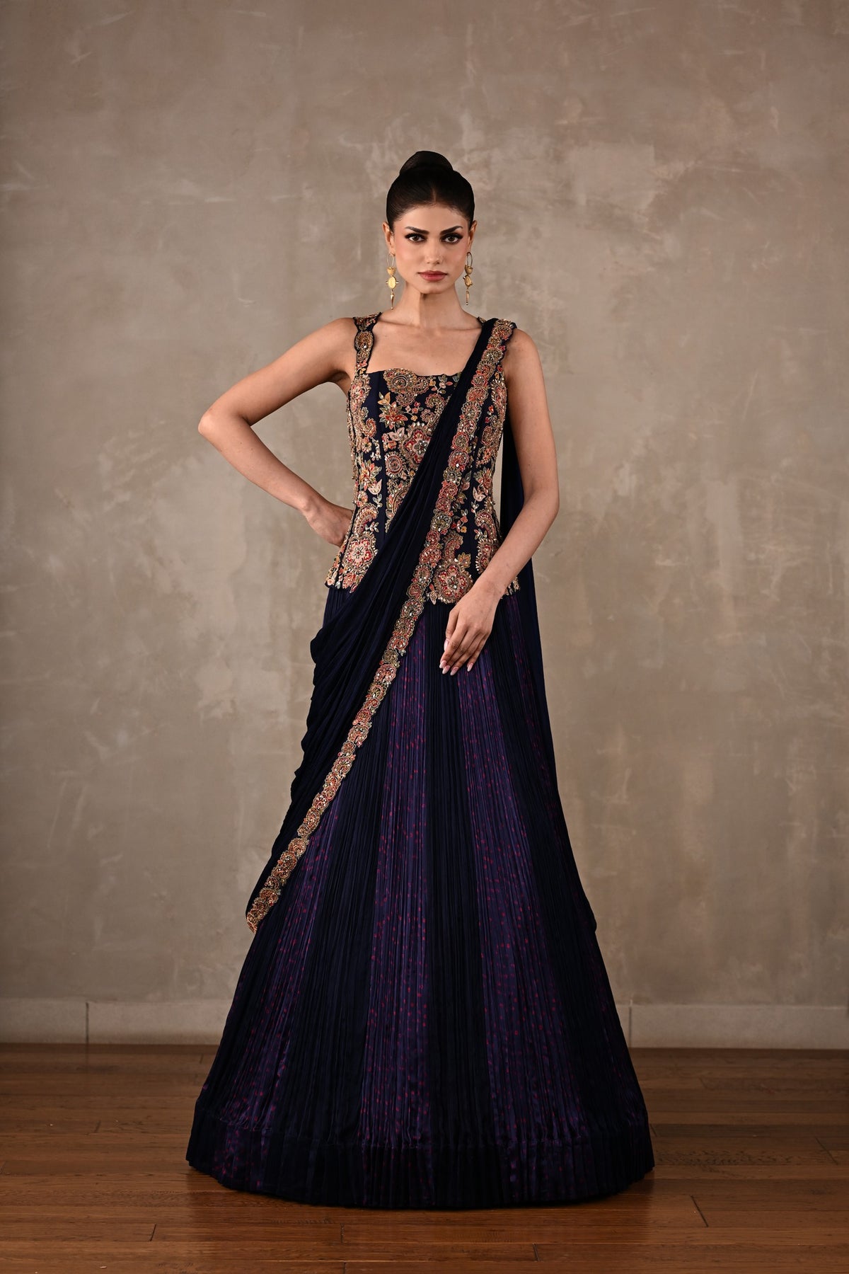 Corset Embroidered Drape Lehenga Set