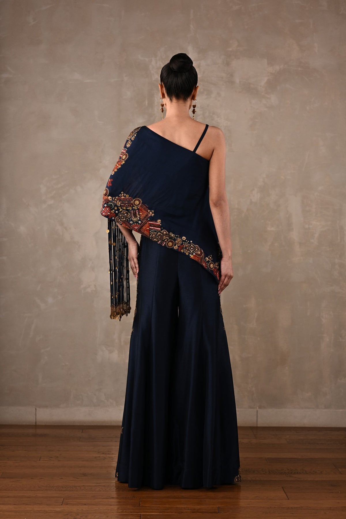 Embellished One-Shoulder Top & Flared Pants Set