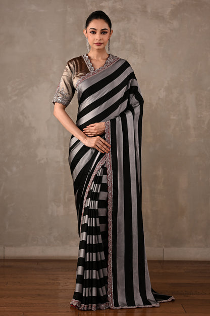 Striped Satin Saree Set