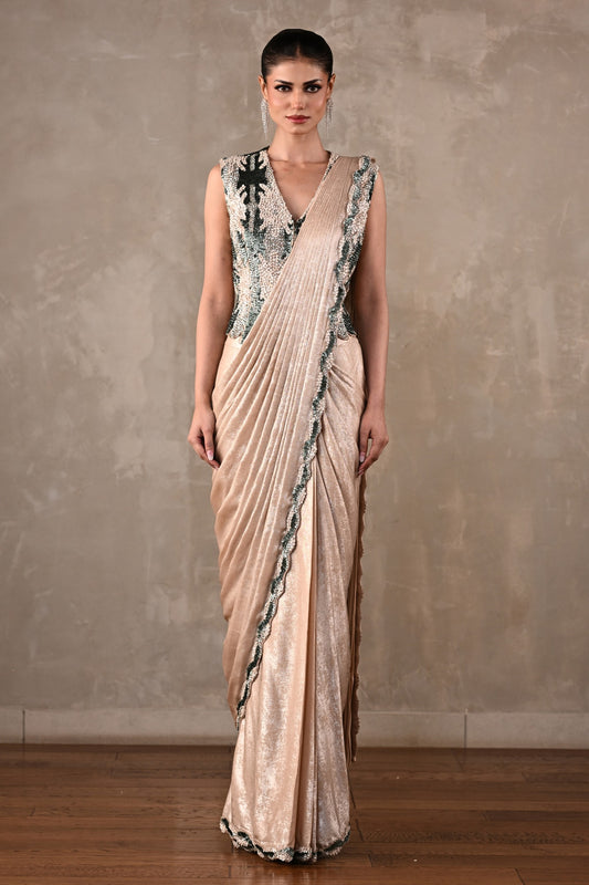 Sequins Cascade Drape Saree Set