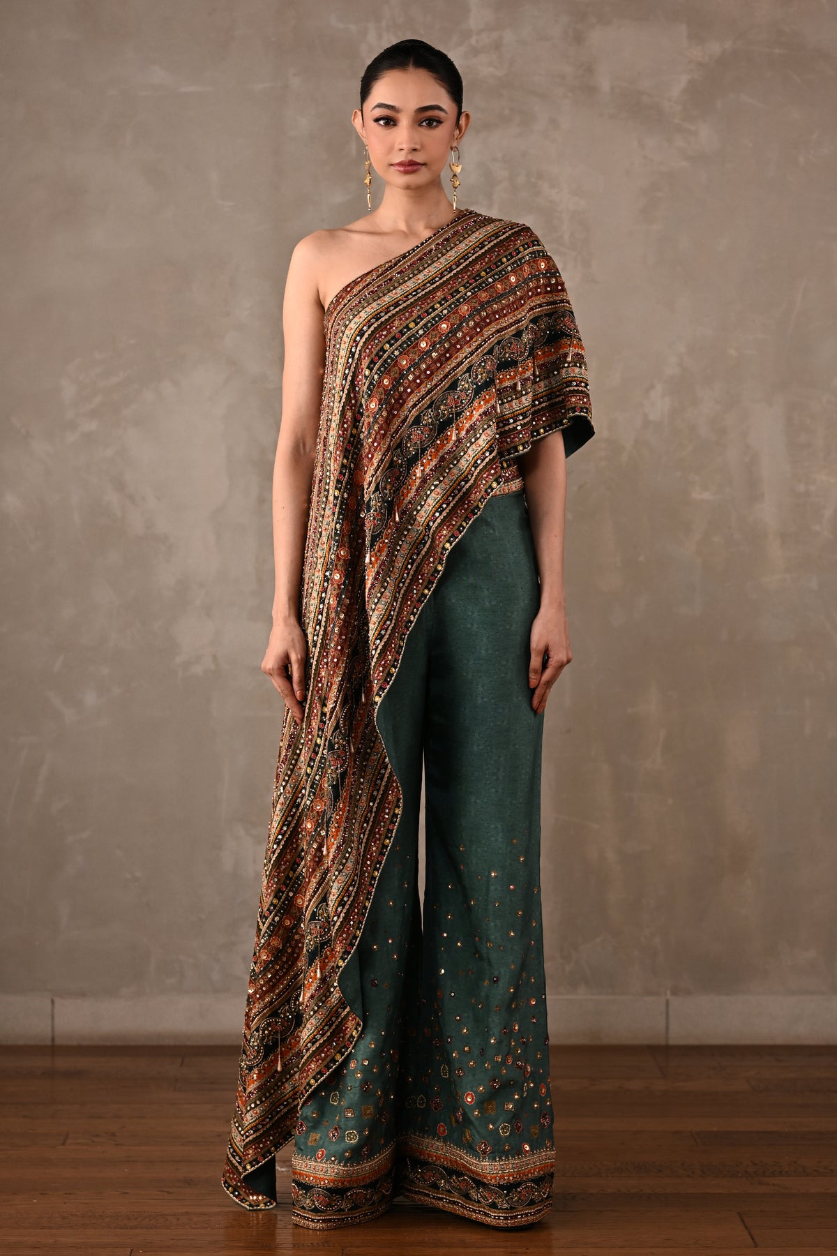 Embellished One-Shoulder Co-ord Set