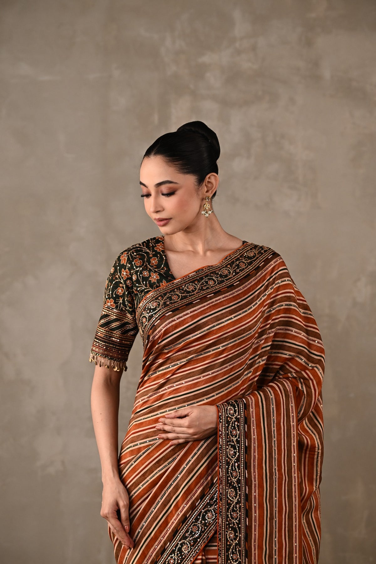 Striped Silk Saree with Embroidered Blouse