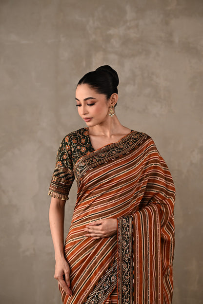 Striped Silk Saree with Embroidered Blouse