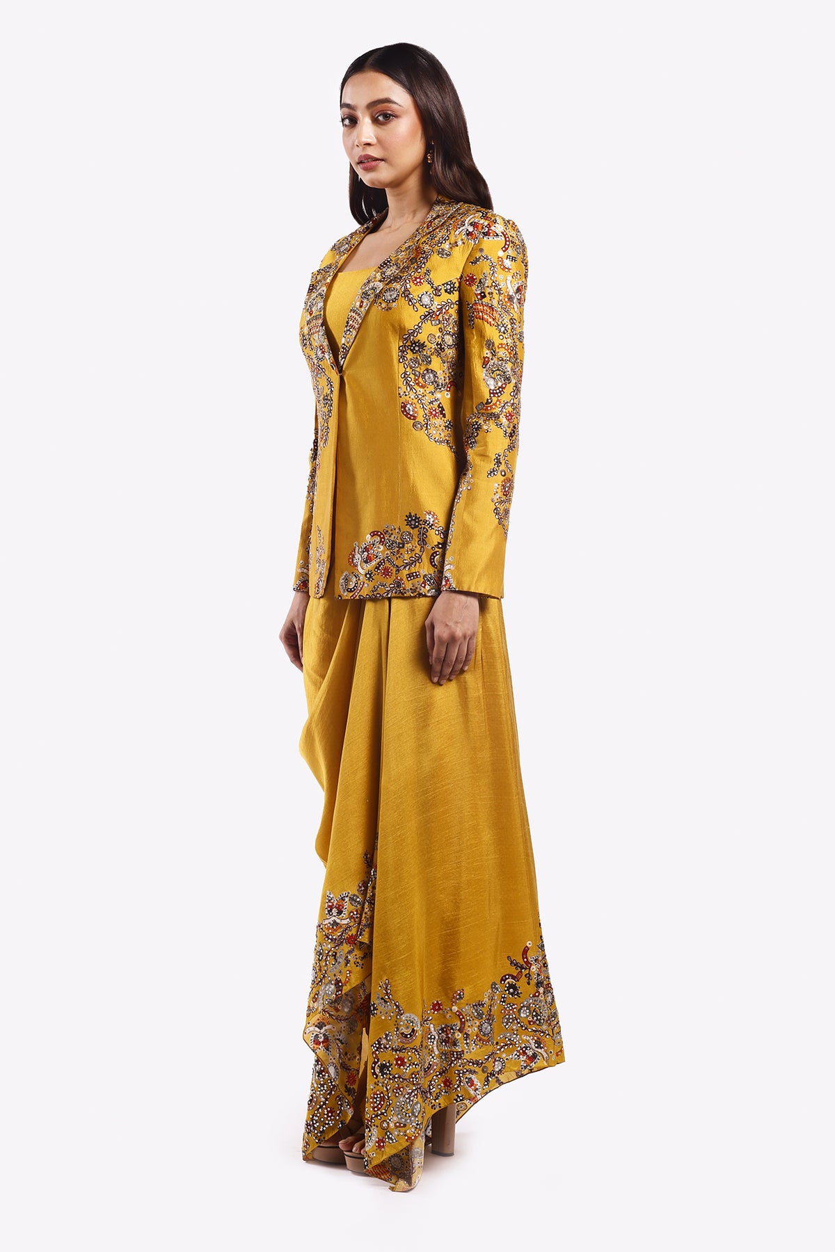 Draped Silk Powersuit Set