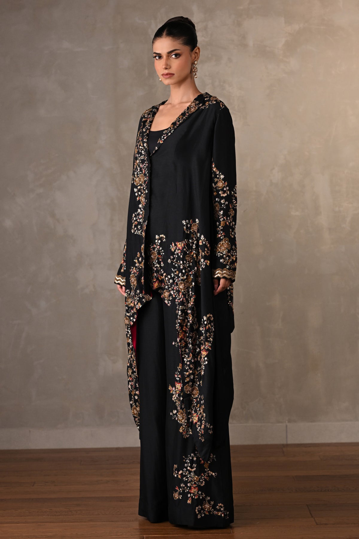 Black Embellished Silk Co-Ord Set