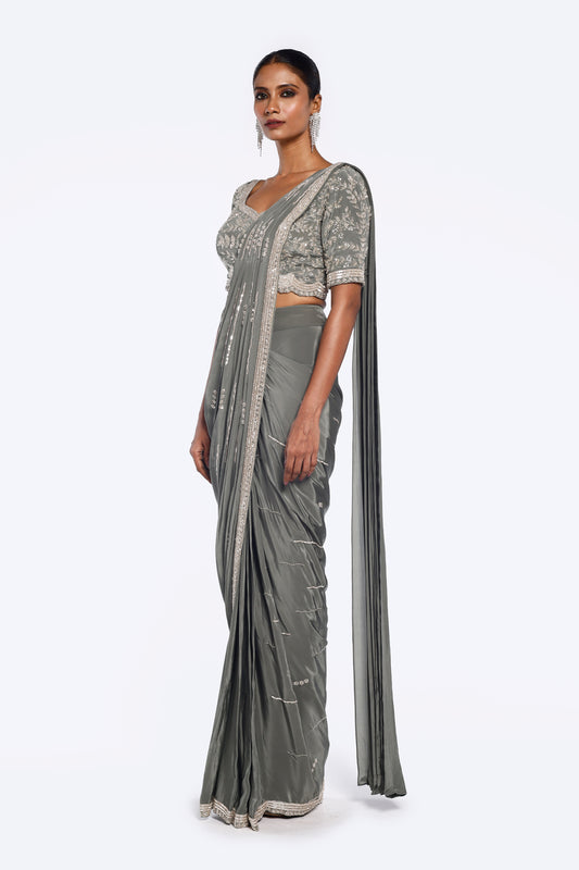 Embroidered Green Lycra Drape Saree
