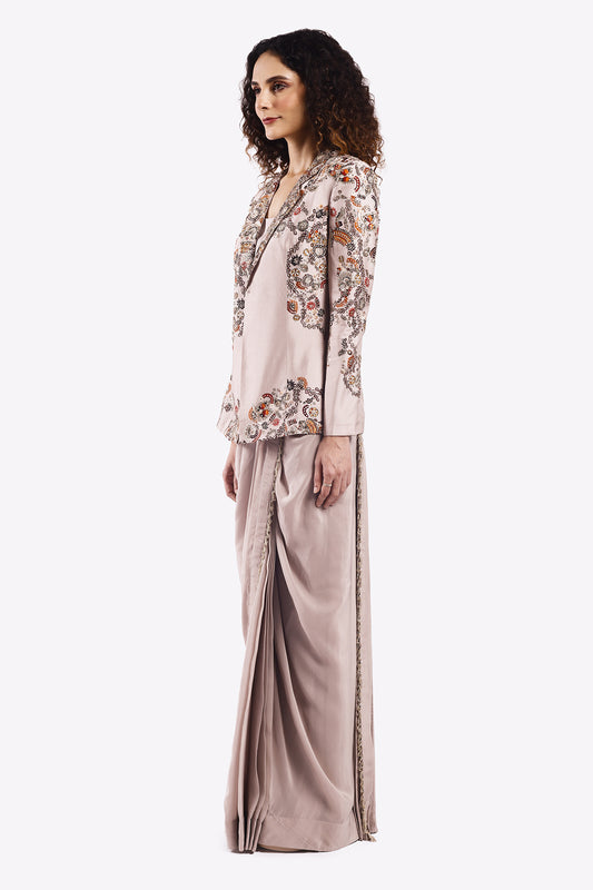 Drape Saree With Embroidered Blazer