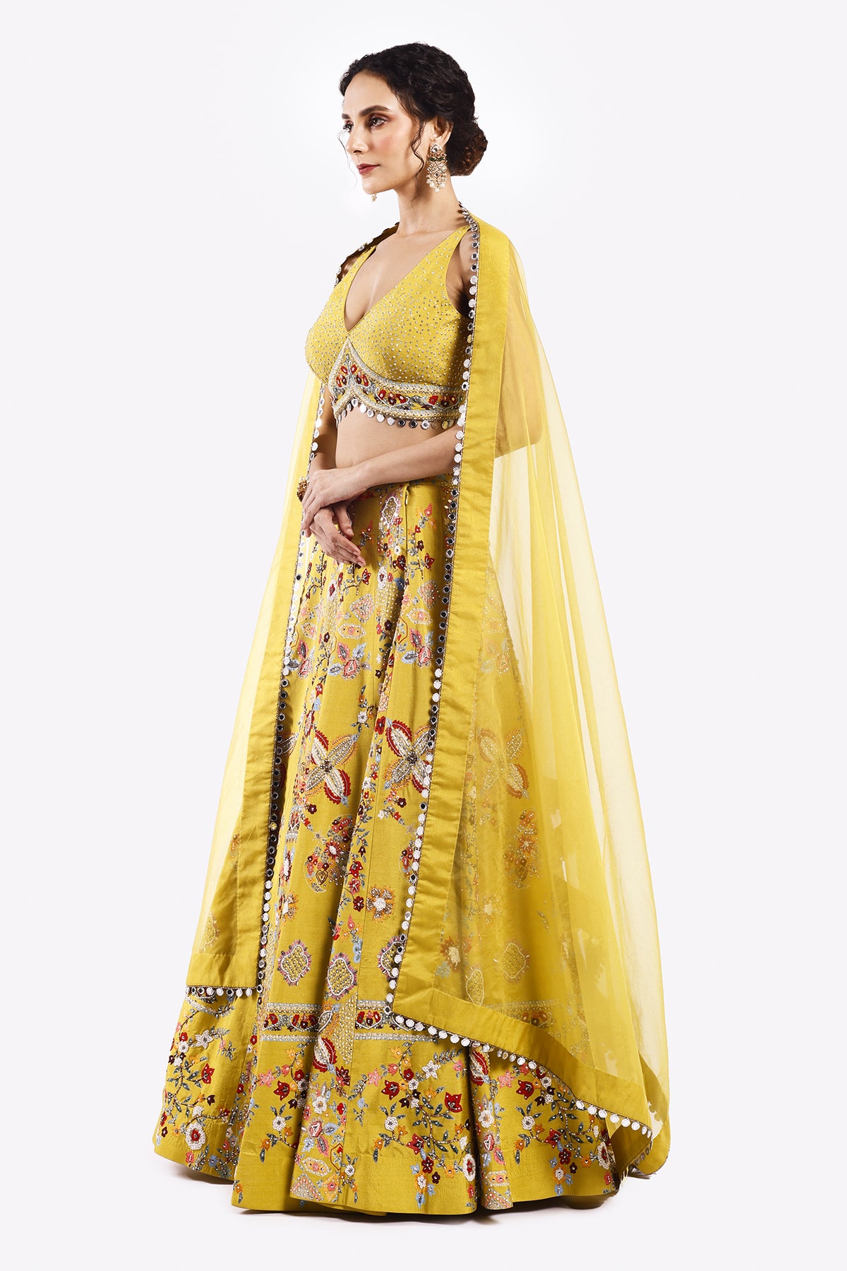 Multicolour Floral Organza Lehenga