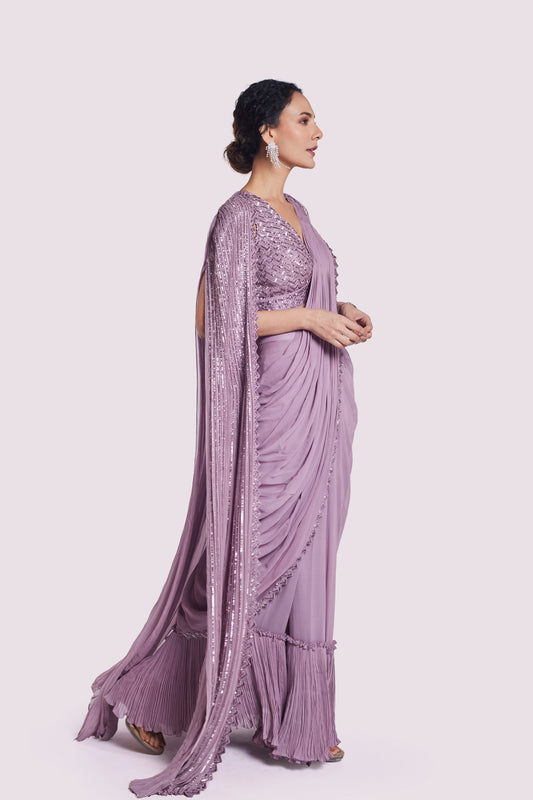 Embellished Drape Saree With Longline Cape