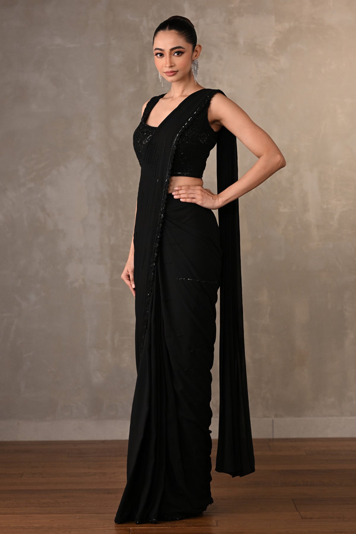 Noir Georgette Pre-Stitched Saree