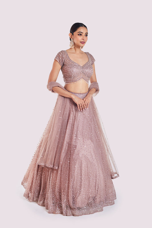Onion Pink Net Lehenga