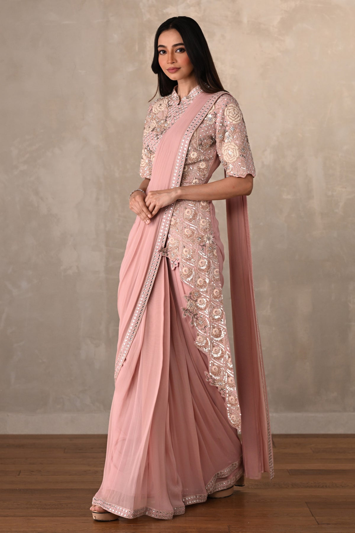 Blush Bloom Embellished Drape Saree