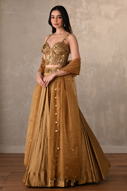 Gold Mirage Satin Crepe Lehenga Set