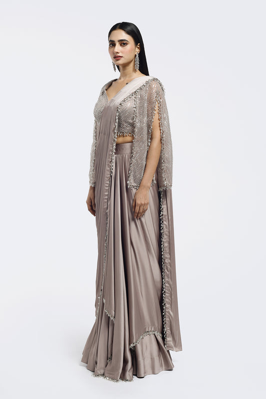 Short Cape Sleeve Drape Saree