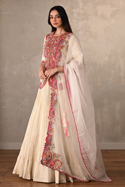 Off White Rouge Crushed Organza Lehenga Set