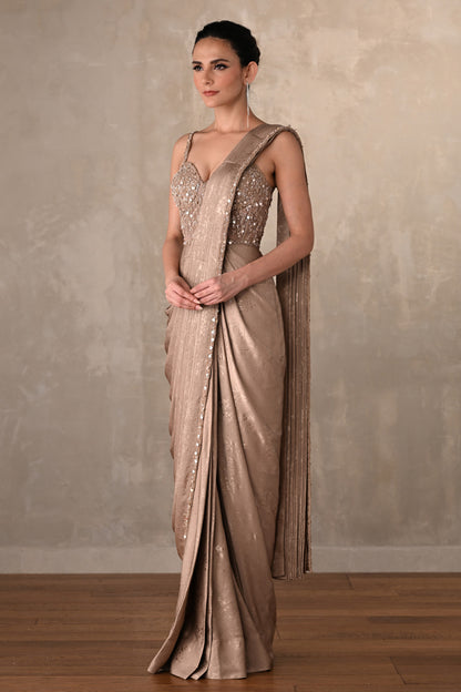 Satin Draped Gown With Embellished Corset