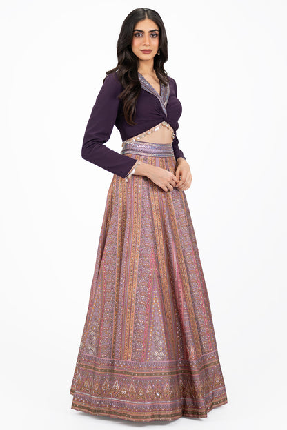 Lapel Collared Silk Lehenga