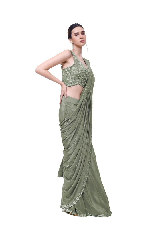 Green Drape Saree