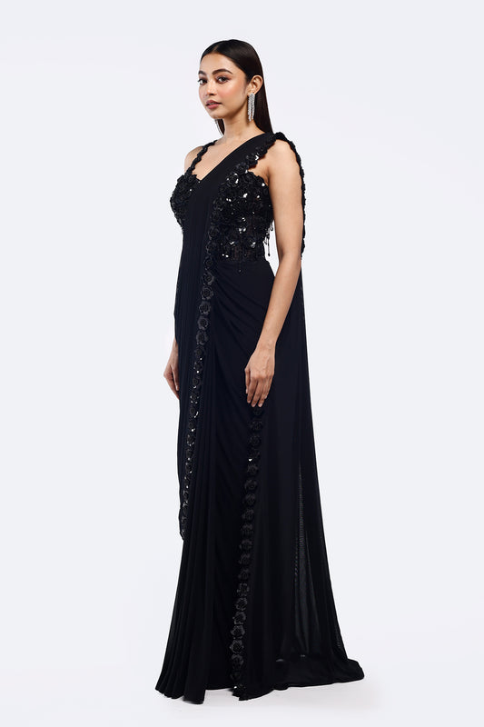 Monochrome Faux Saree Gown