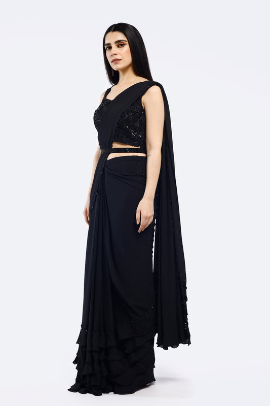 Monochrome Embellished Drape Saree