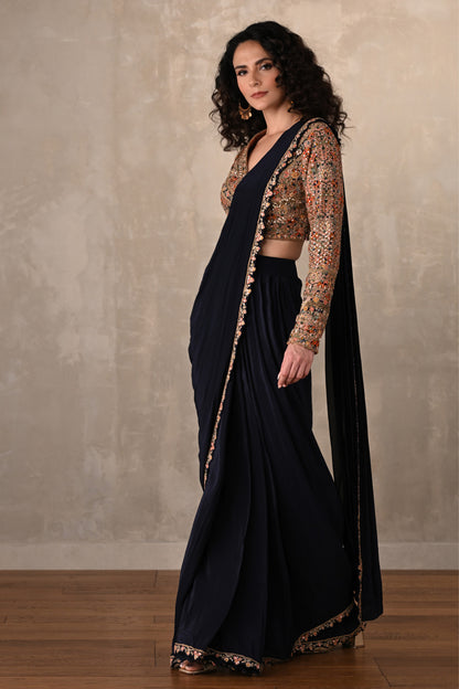 Midnight Enchant Crepe Drape Saree