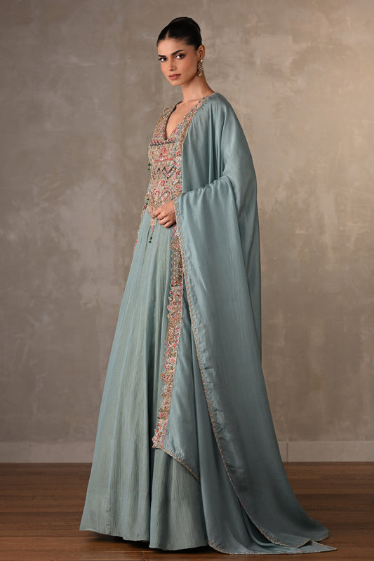 Sky Blue Luxe Embroidered Organza Anarkali