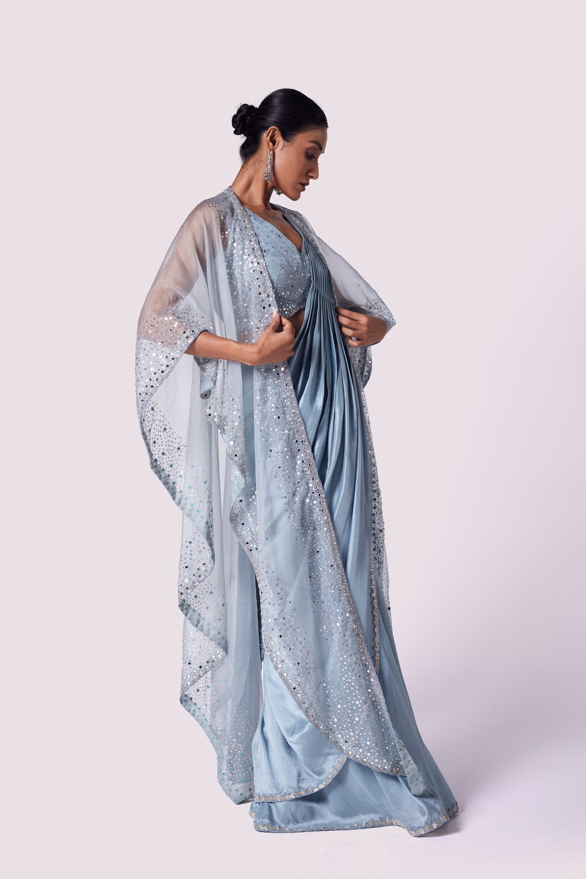 Doctor Blue Drape Saree With Cape