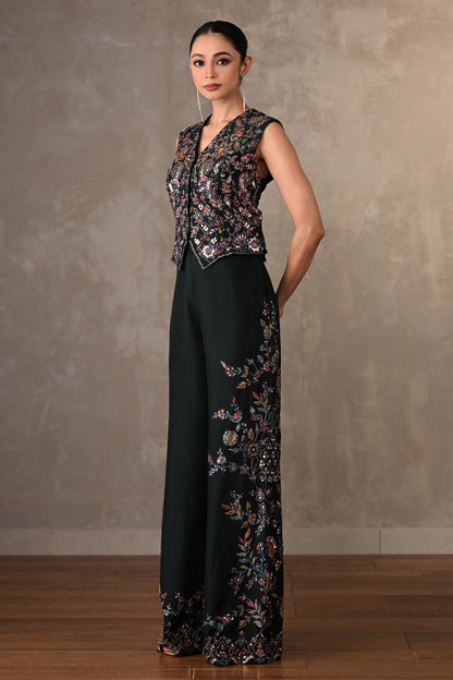 Midnight Bloom Embellished Silk Co-Ord Set